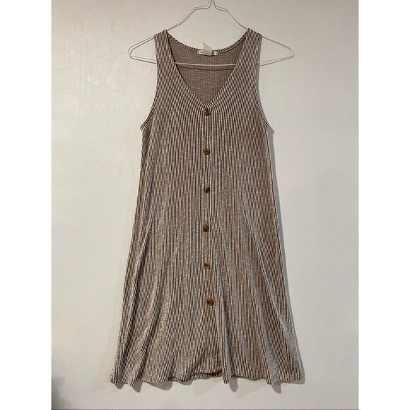 Caution To The Wind Ribbed Button Front Dress Medium – Sleeveless A-Line Casual - Picture 1 of 5
